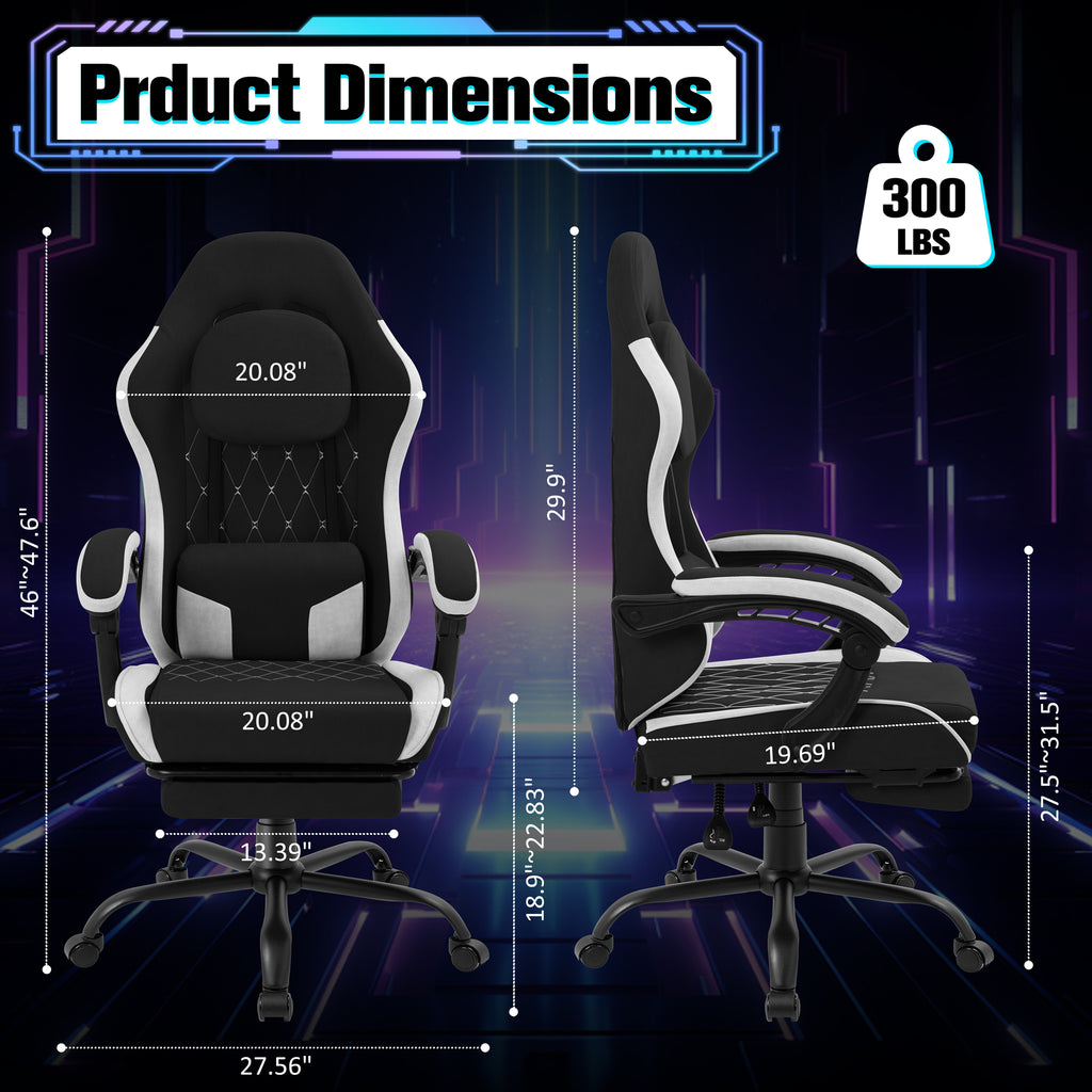 Meilocar Gaming Chair with Footrest, Ergonomic Fabric Desk Chair
