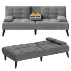 Meilocar 64" Futon Sofa Bed, Small Loveseat, Cup Holders, Small Couch with 3 Adjustable Angles, Removable Armrests, Small Sofa for Apartment, 5.3 FT