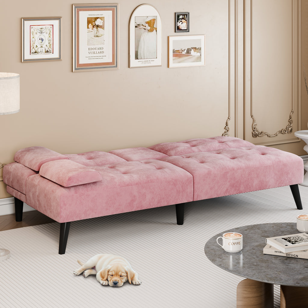 Meilocar 64" Futon Sofa Bed, Small Loveseat, Cup Holders, Small Couch with 3 Adjustable Angles, Removable Armrests, Small Sofa for Apartment, 5.3 FT