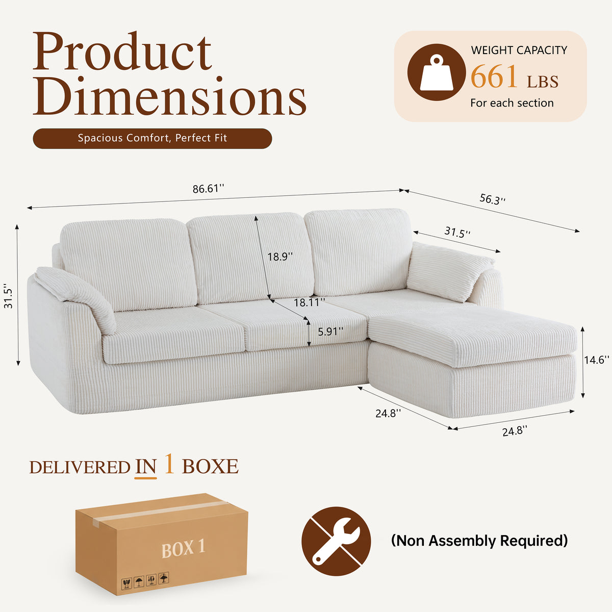 Meilocar Sectional Couches for Living Room Cloud Couch with Ottoman, Upholstered Boneless Couches Modern Modular L Shaped Couch 3 Seater Sofa, No Assembly Required, Washable Covers
