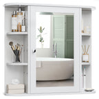 Meilocar Bathroom Medicine Cabinet, Bathroom Mirror Cabinet Wall Mounted with 6 Side Open Shelves, White Wall Cabinet with Mirror