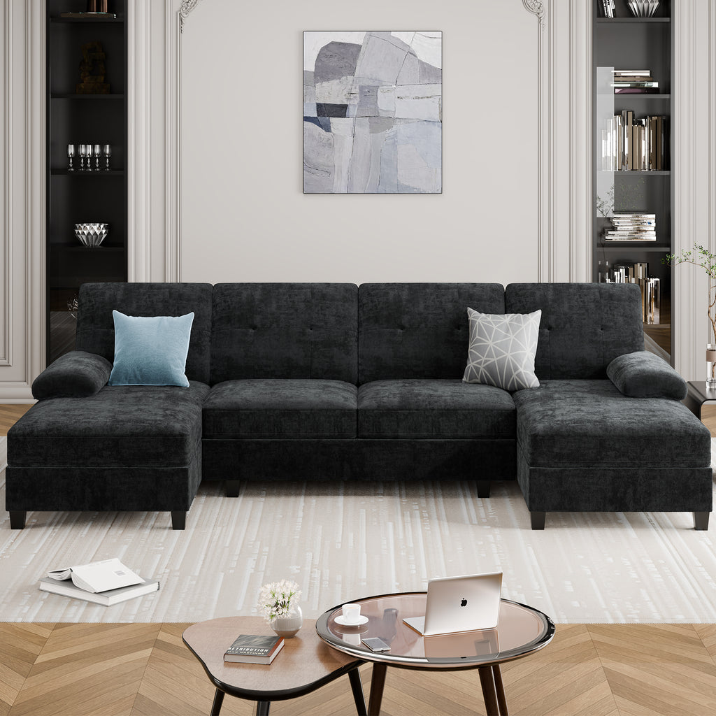 Meilocar Sectional Couches for Living Room, 106 in U Shaped Couch Soft Sectional Sofa with Double Chaise, Comfortable 4 Seat Couch