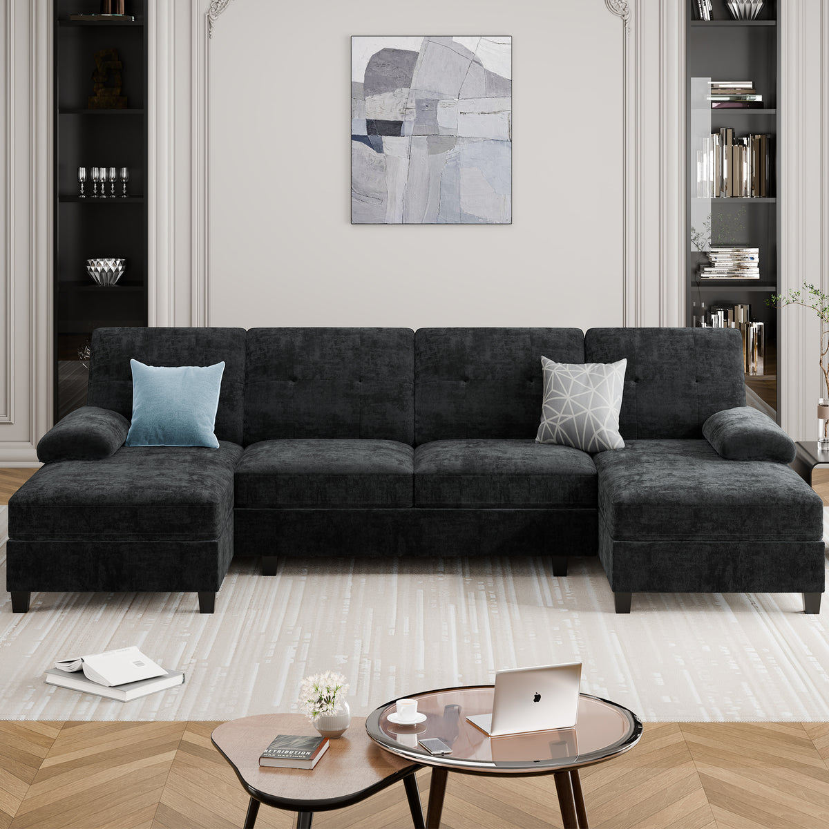 Meilocar Sectional Couches for Living Room, 106 in U Shaped Couch Soft Sectional Sofa with Double Chaise, Comfortable 4 Seat Couch
