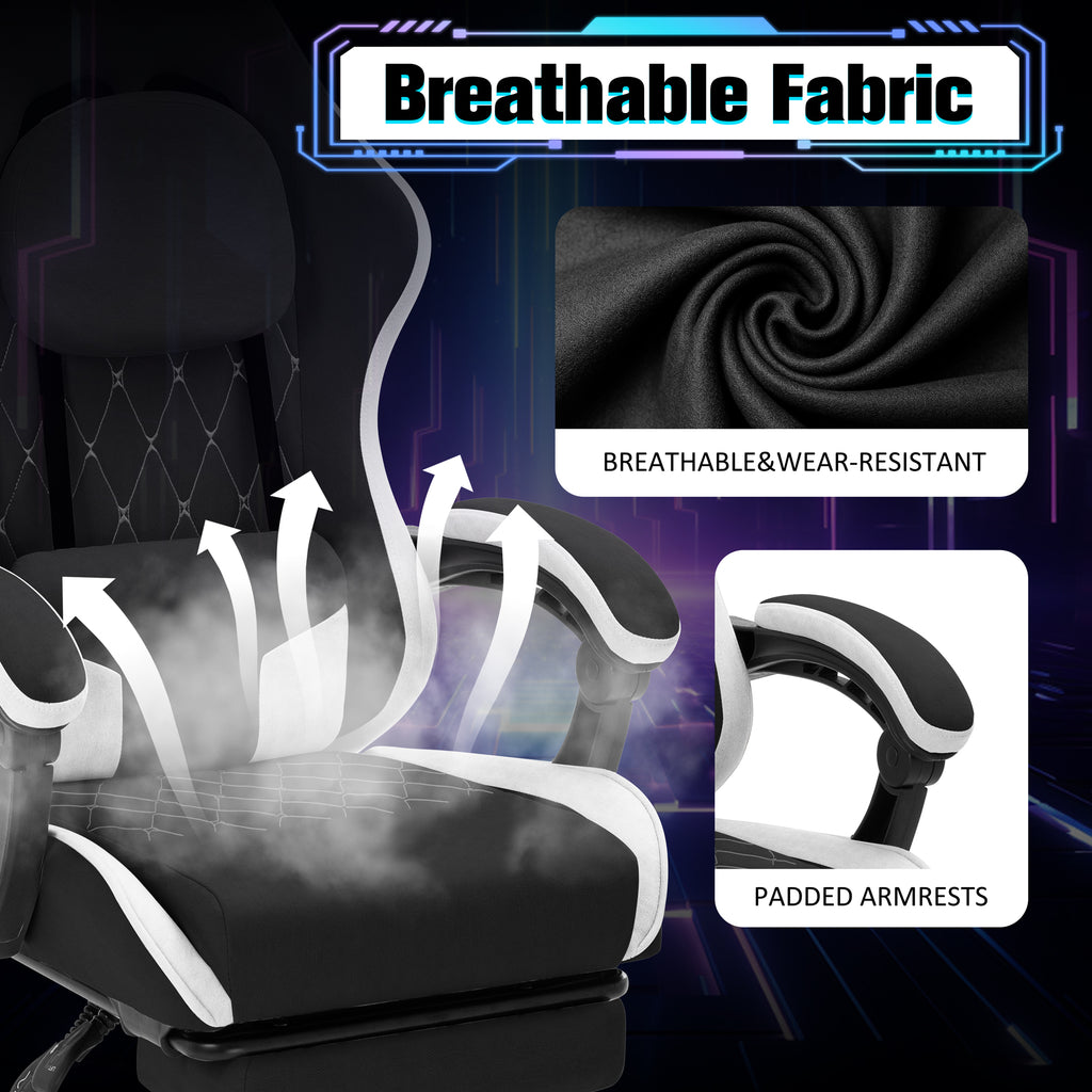 Meilocar Gaming Chair with Footrest, Ergonomic Fabric Desk Chair