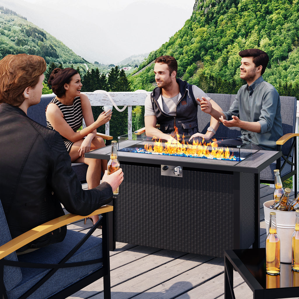 45in Fire Table, Propane Fire Pit with Glass Wind Guard and Rain Cover, Outdoor Firepit Table 50000 BTU 3-in-1 Fire Table for Patio/Yard/Balcony