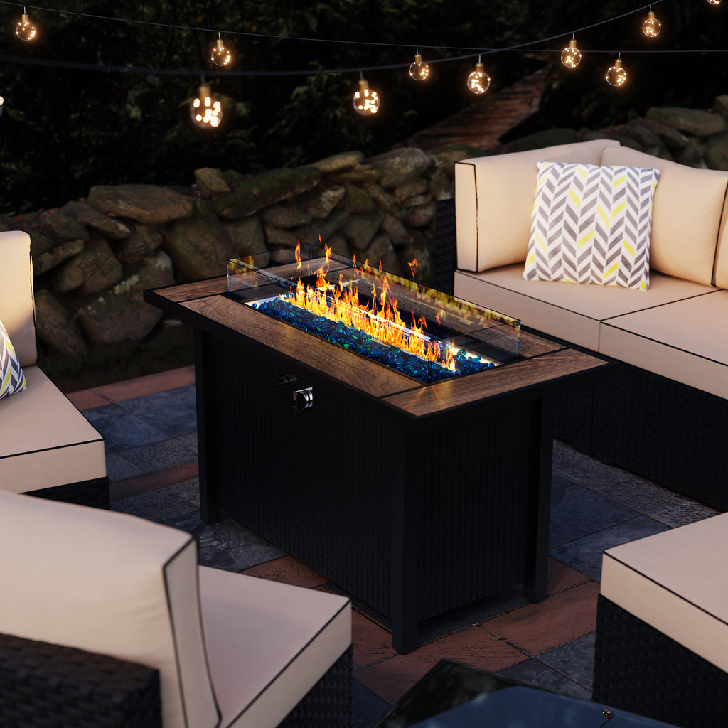 45in Fire Table, Propane Fire Pit with Glass Wind Guard and Rain Cover, Outdoor Firepit Table 50000 BTU 3-in-1 Fire Table for Patio/Yard/Balcony