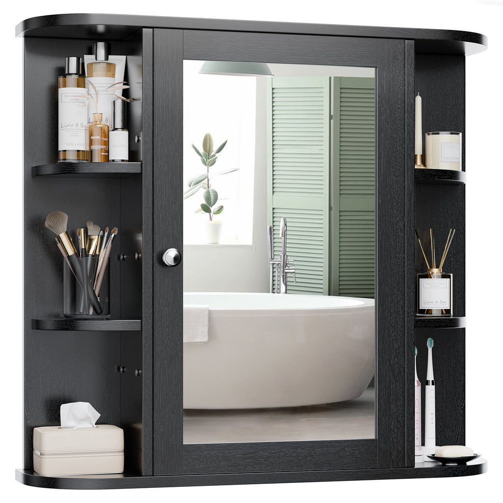 Meilocar Bathroom Medicine Cabinet with Mirror, Mirror Cabinet with 6 Open Shelves, Modern Bathroom Wall Cabinet Medicine Cabinet,