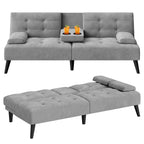 Meilocar 64" Futon Sofa Bed, Small Loveseat, Cup Holders, Small Couch with 3 Adjustable Angles, Removable Armrests, Small Sofa for Apartment, 5.3 FT