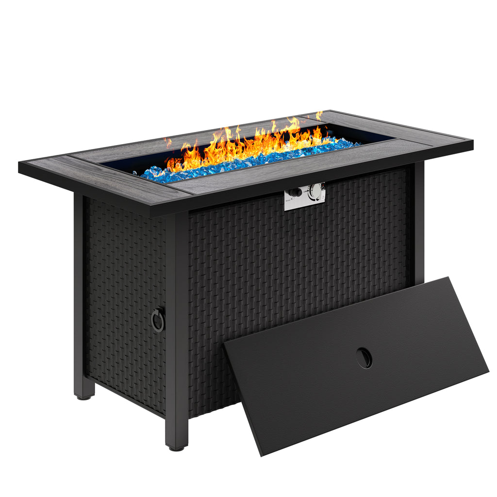 45in Fire Table, Propane Fire Pit with Glass Wind Guard and Rain Cover, Outdoor Firepit Table 50000 BTU 3-in-1 Fire Table for Patio/Yard/Balcony