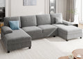Meilocar Sectional Couches for Living Room, U Shaped Couch Sectional Sofa with Chaise, 4 Seat Sofa Couch for Apartment, Sectionals Couches Linen, Striped Grey