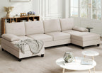 Meilocar Sectional Couches for Living Room, U Shaped Couch with Linen Fabric, 4 Seat Sofa with Removable Pillows for Apartment and Small Space, White
