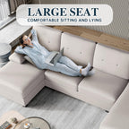Meilocar Sectional Couches for Living Room, U Shaped Couch with Linen Fabric, 4 Seat Sofa with Removable Pillows for Apartment and Small Space, White