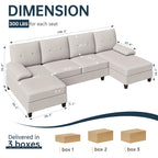 Meilocar Sectional Couches for Living Room, U Shaped Couch with Linen Fabric, 4 Seat Sofa with Removable Pillows for Apartment and Small Space, White