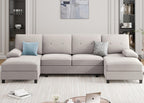 Meilocar Sectional Couches for Living Room, U Shaped Couch with Linen Fabric, 4 Seat Sofa with Removable Pillows for Apartment and Small Space, White