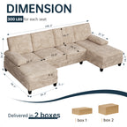 Meilocar Sectional Couches for Living Room, 106 in U Shaped Couch Soft Sectional Sofa with Double Chaise, Comfortable 4 Seat Couch
