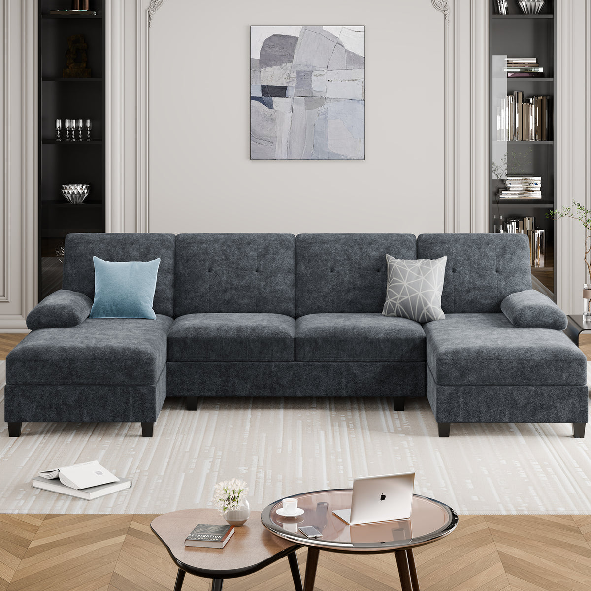 Meilocar Sectional Couches for Living Room, 106 in U Shaped Couch Soft Sectional Sofa with Double Chaise, Comfortable 4 Seat Couch