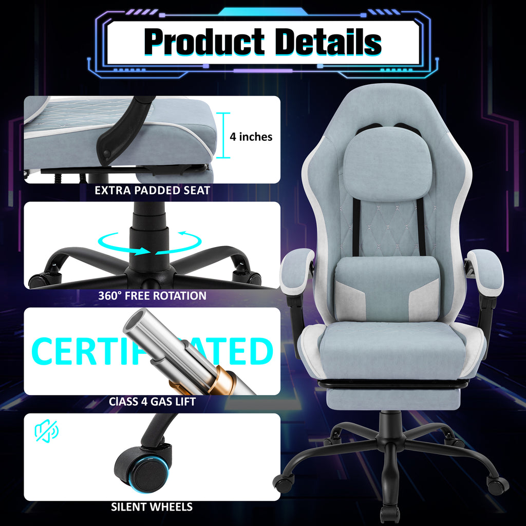 Meilocar Gaming Chair with Footrest, Ergonomic Fabric Desk Chair