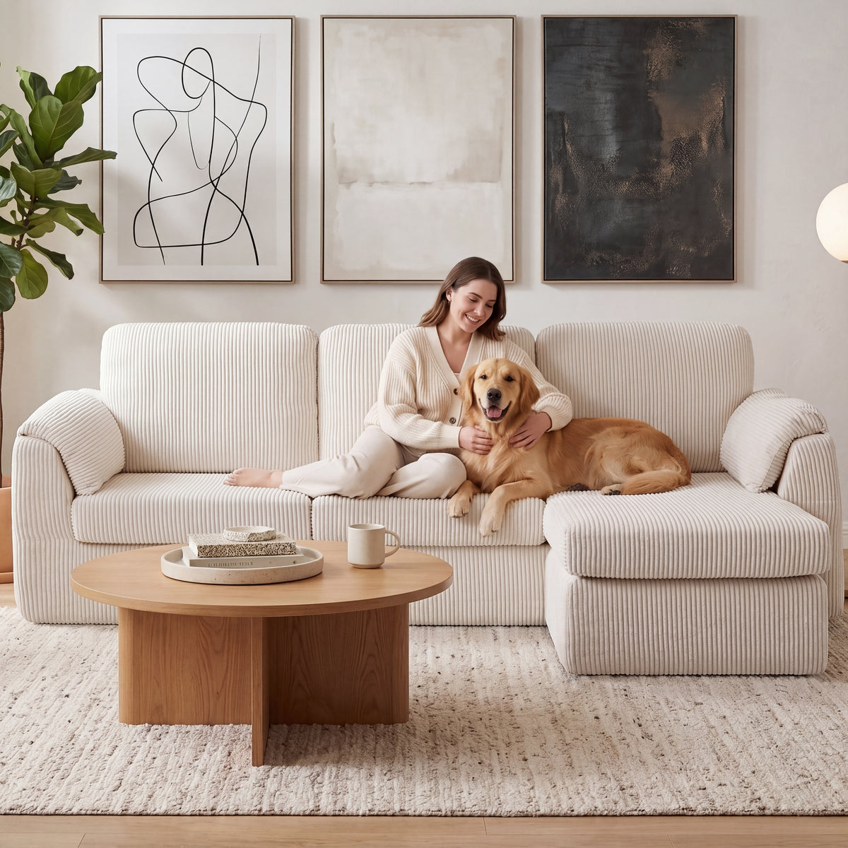 Meilocar Sectional Couches for Living Room Cloud Couch with Ottoman, Upholstered Boneless Couches Modern Modular L Shaped Couch 3 Seater Sofa, No Assembly Required, Washable Covers