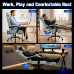 Meilocar Gaming Chair with Footrest Fabric Gaming Chair for Adults with Massage Lumbar Support, High Back Ergonomic Computer Chair, Pocket Spring Cushion, 150°Reclining & Linkage Armrests