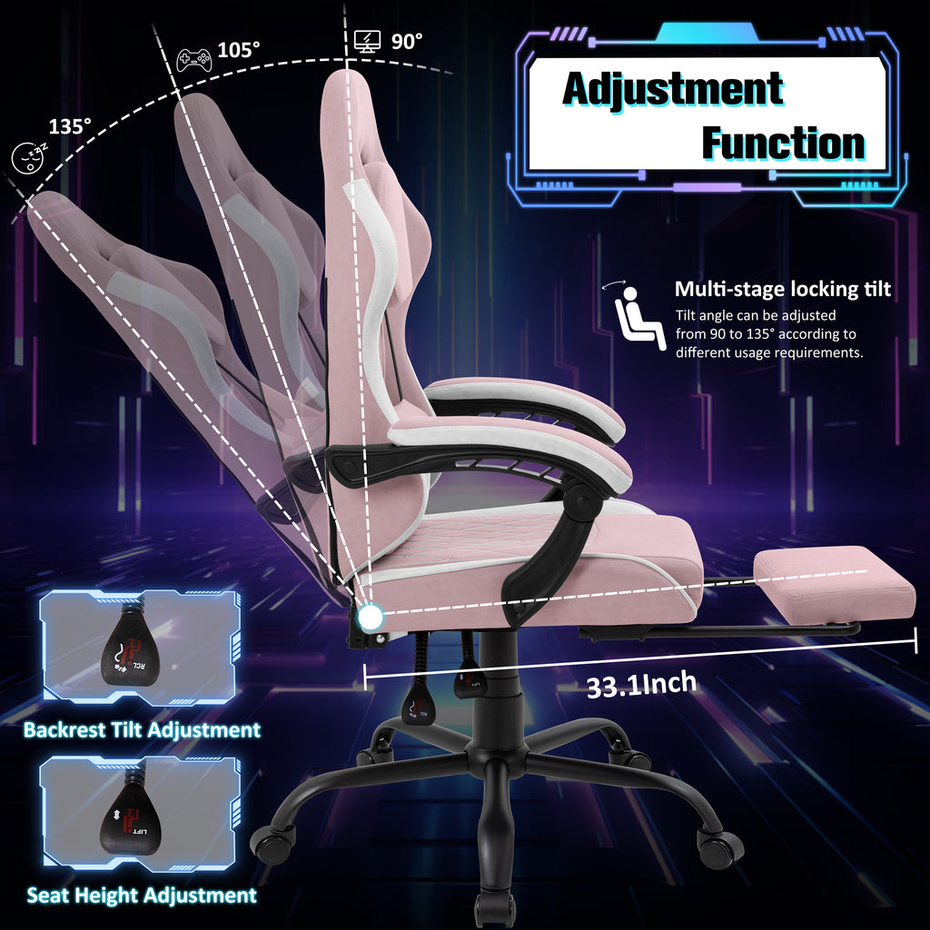 Meilocar Gaming Chair with Footrest, Ergonomic Fabric Desk Chair