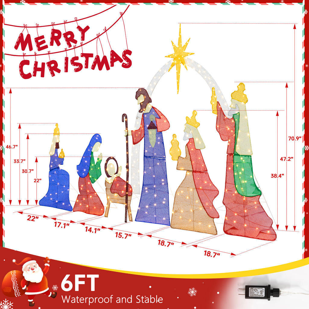 Meilocar 6 FT Christmas Outdoor Nativity Scene Set, 7pcs Weatherproof Holy Family Outdoor Decorations Nativity Set for Christmas Holiday Yard Home Decorations