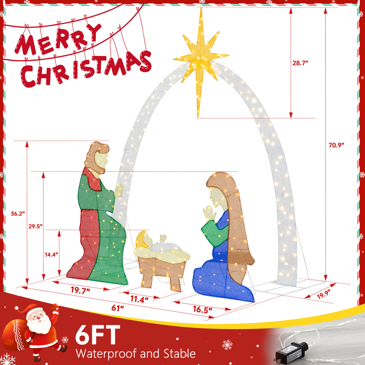 Meilocar 6 FT Nativity Scene Outdoor Christmas Decoration Lighted up Christmas Holiday Display, Nativity Scene Set with LED Lights Christmas Tree Decor, Birth of Jesus