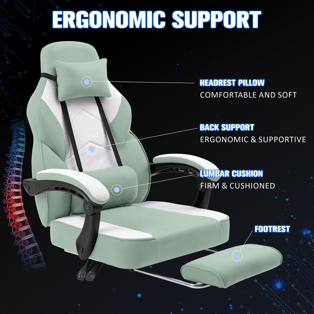 Meilocar Gaming Chair with Footrest Fabric Gaming Chair for Adults with Massage Lumbar Support, High Back Ergonomic Computer Chair, Pocket Spring Cushion, 150°Reclining & Linkage Armrests