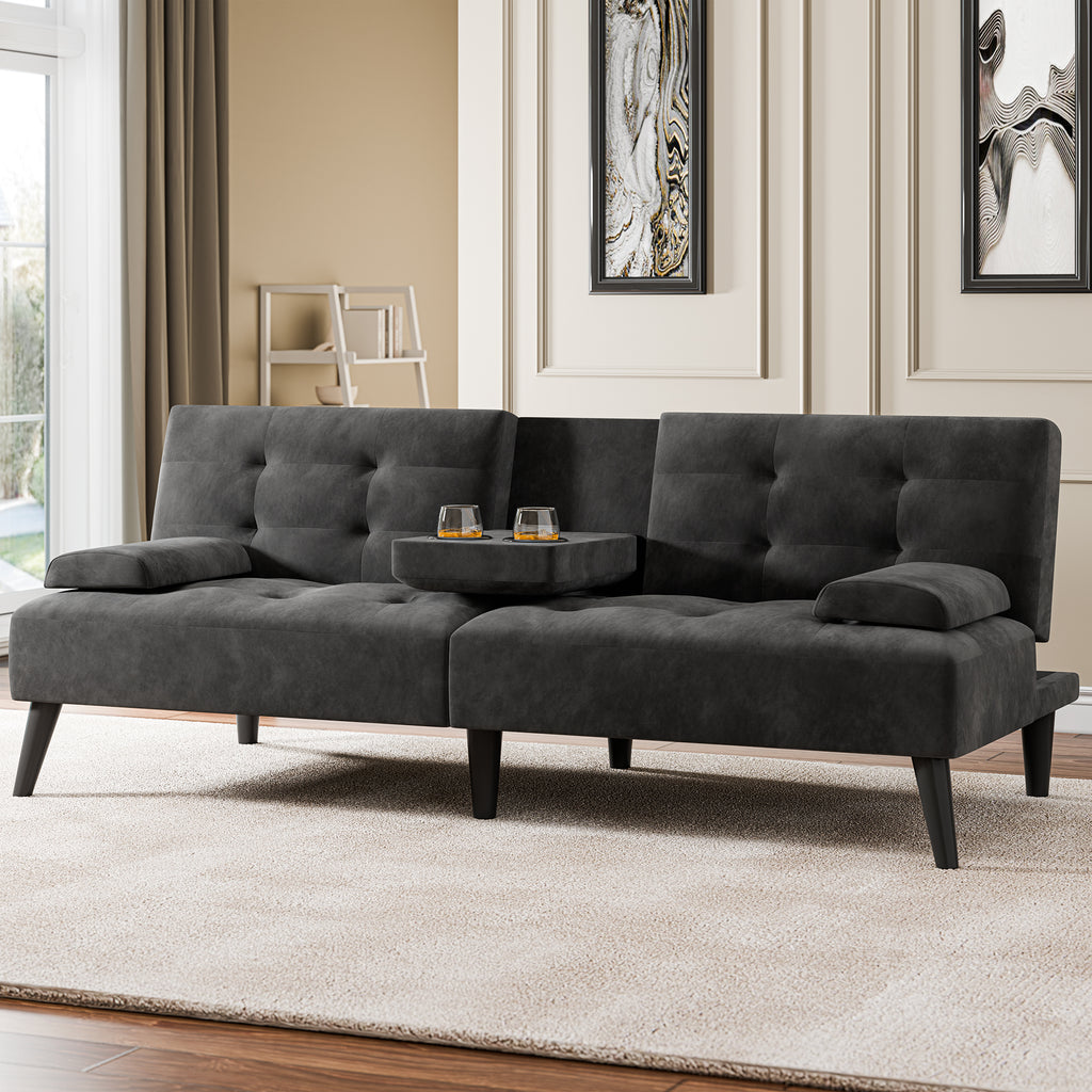 Meilocar 64" Futon Sofa Bed, Small Loveseat, Cup Holders, Small Couch with 3 Adjustable Angles, Removable Armrests, Small Sofa for Apartment, 5.3 FT