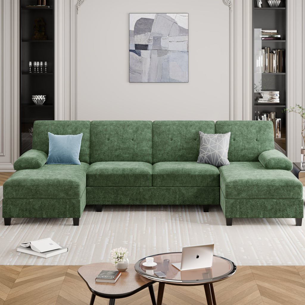 Meilocar Sectional Couches for Living Room, 106 in U Shaped Couch Soft Sectional Sofa with Double Chaise, Comfortable 4 Seat Couch
