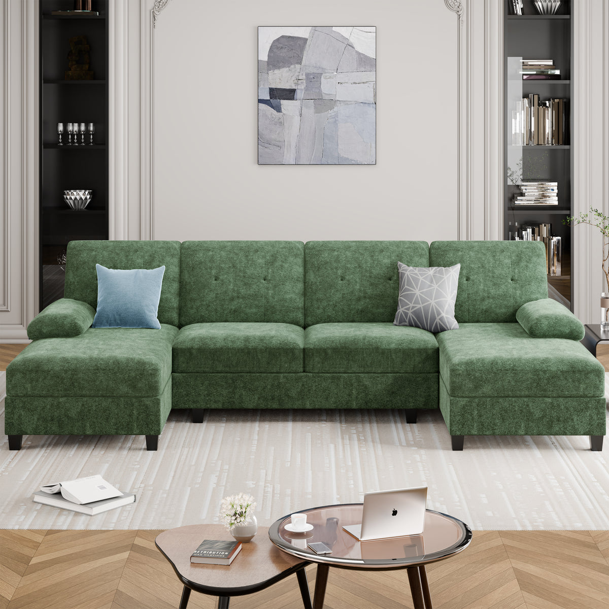 Meilocar Sectional Couches for Living Room, 106 in U Shaped Couch Soft Sectional Sofa with Double Chaise, Comfortable 4 Seat Couch