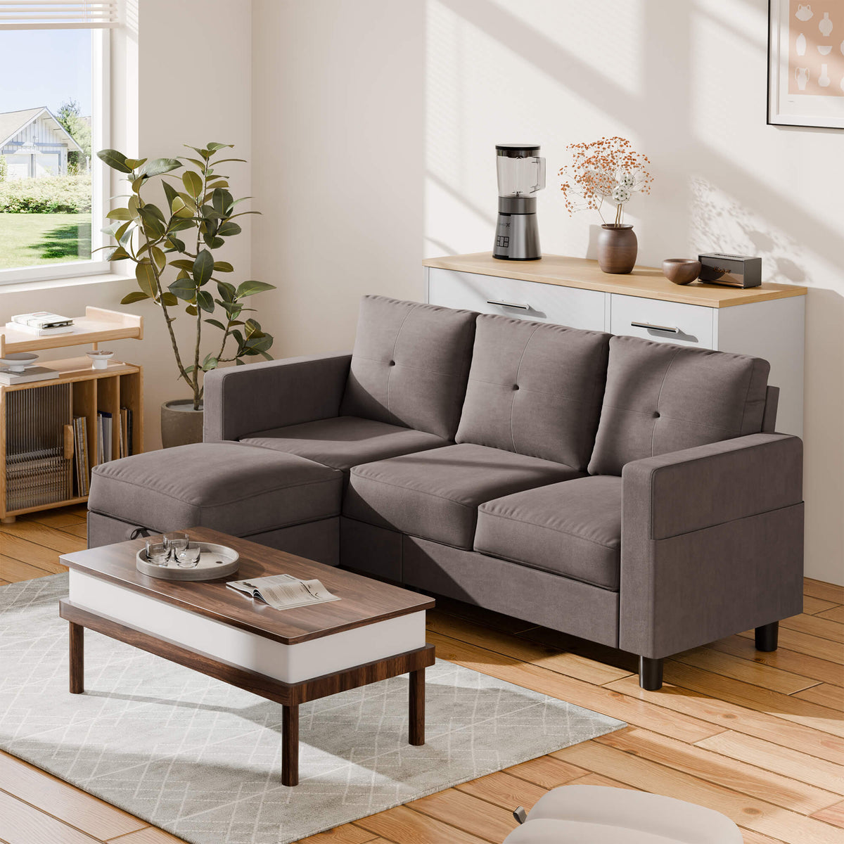 sectional couch WALSUNNY livingroom sectional couch sectional couch #color_brown #material_linen-fabric