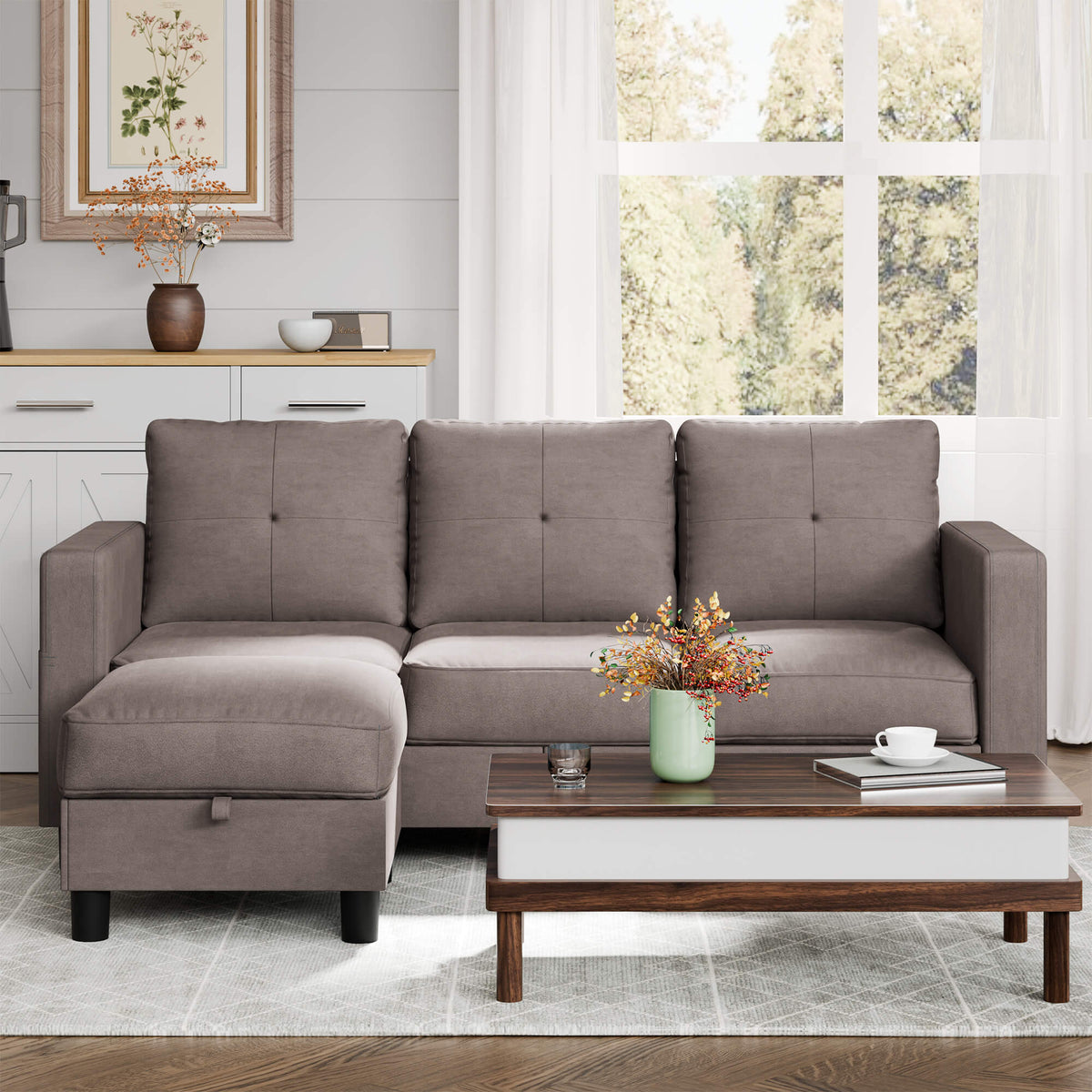 sectional couch WALSUNNY livingroom sectional couch sectional couch #color_brown #material_linen-fabric