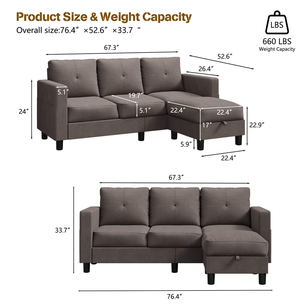 sectional couch WALSUNNY livingroom sectional couch sectional couch #color_brown #material_linen-fabric