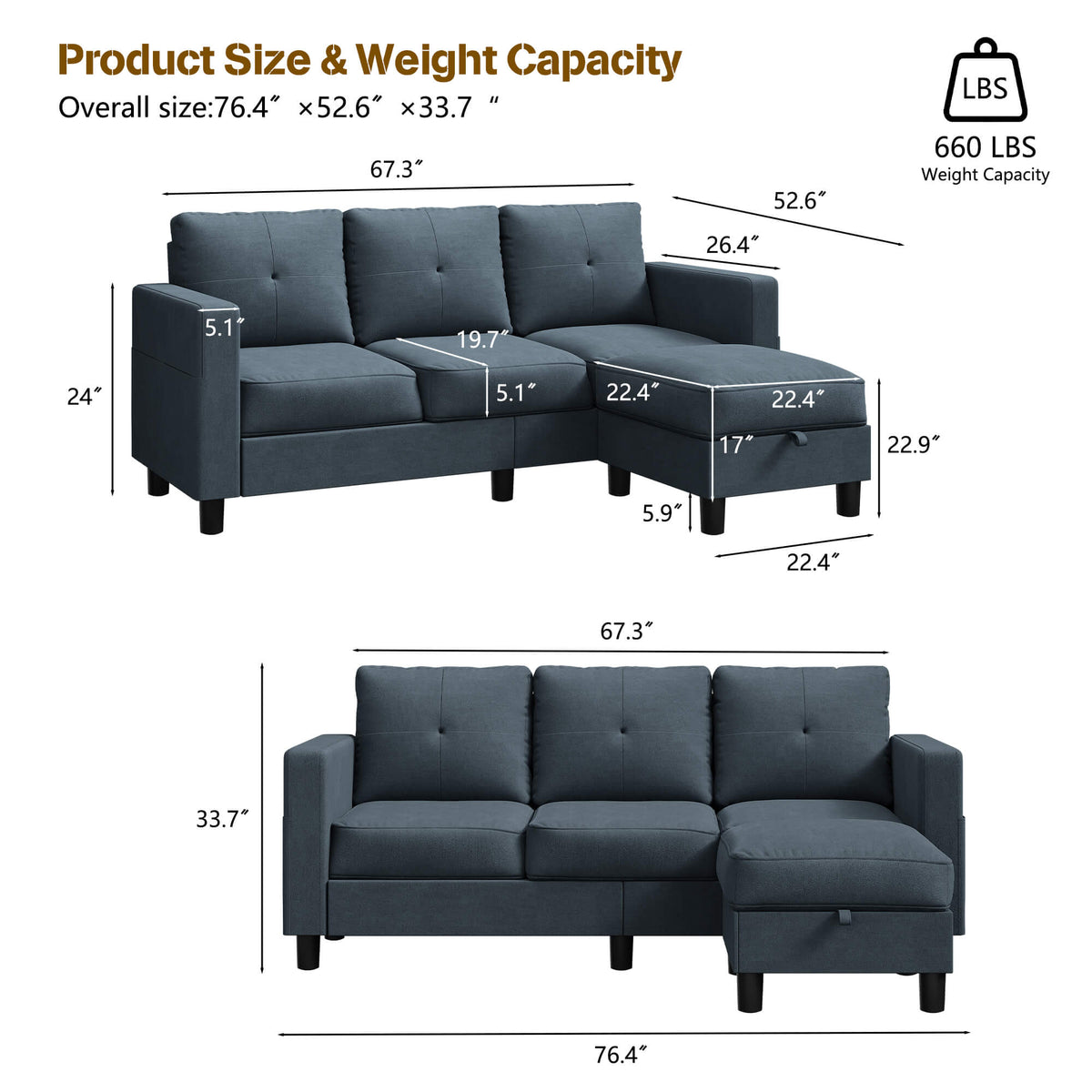  sectional couch WALSUNNY livingroom sectional couch sectional couch #color_dark-grey #material_linen-fabric