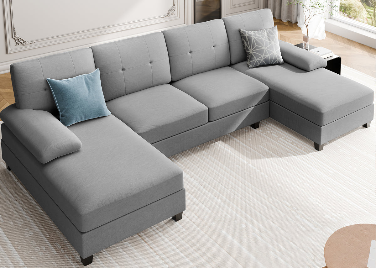 Meilocar Sectional Couches for Living Room, 106 in U Shaped Couch Soft Sectional Sofa with Double Chaise, Comfortable 4 Seat Couch